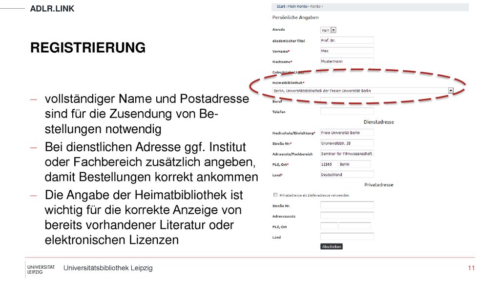 Adlr.link REGISTRIERUNG. vollständiger Name und Postadresse sind für die Zusendung von Be- stellungen notwendig.
