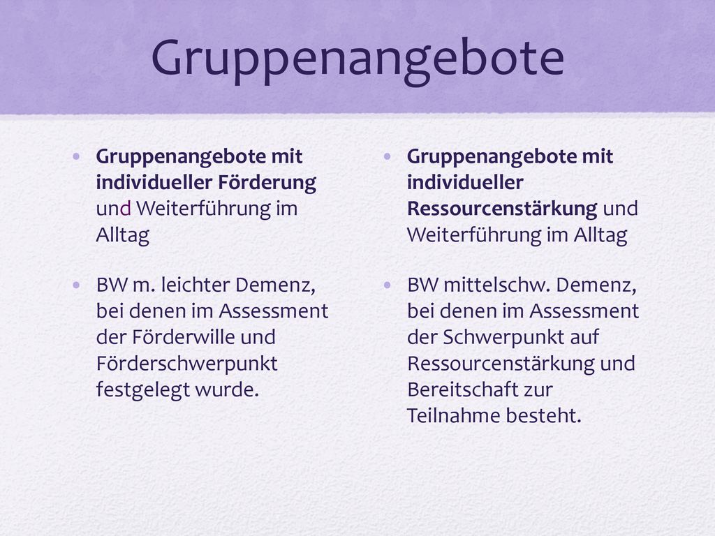 Gruppenangebote Gruppenangebote mit individueller Förderung und Weiterführung im Alltag.