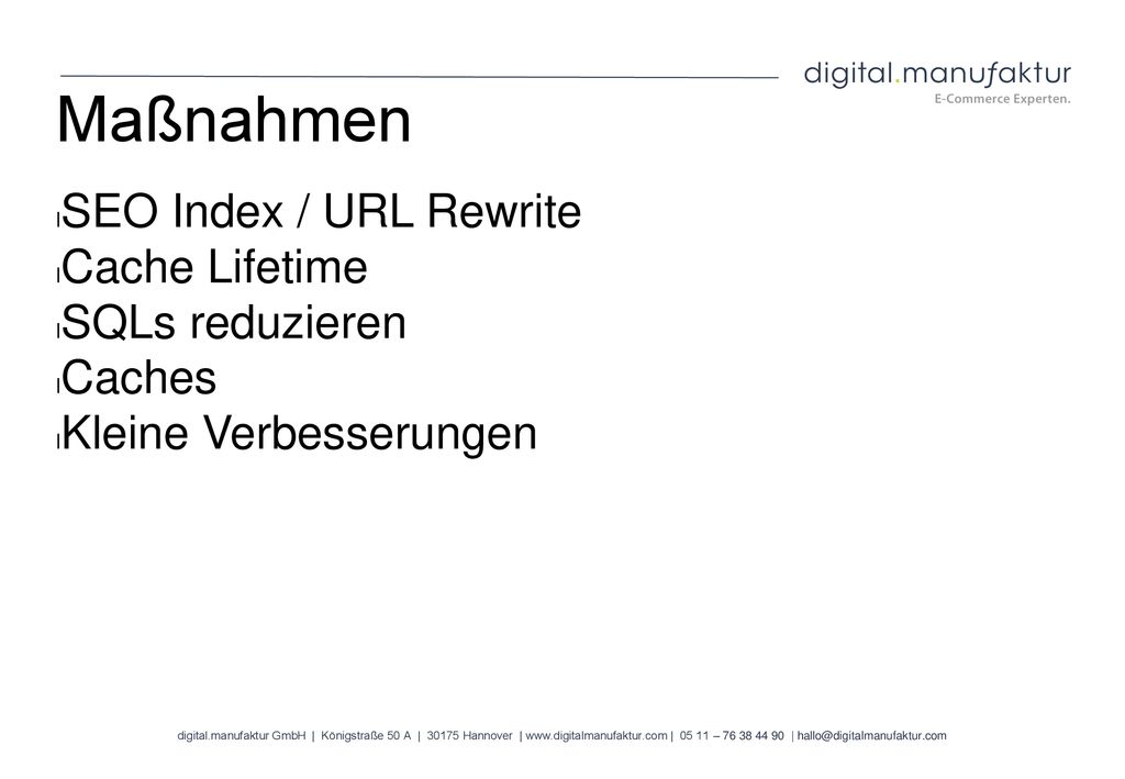 Maßnahmen SEO Index / URL Rewrite Cache Lifetime SQLs reduzieren