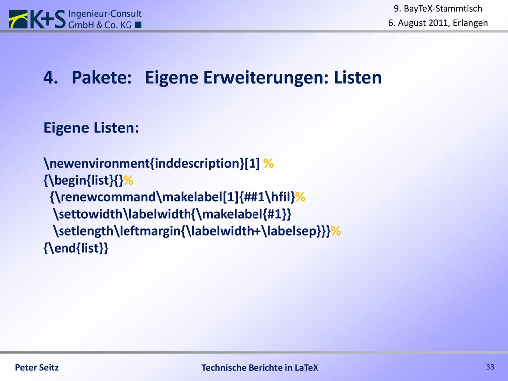Pakete: Eigene Erweiterungen: Listen