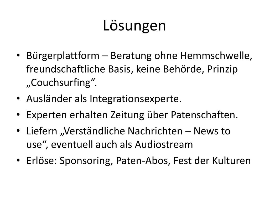 Lösungen Bürgerplattform – Beratung ohne Hemmschwelle, freundschaftliche Basis, keine Behörde, Prinzip „Couchsurfing .