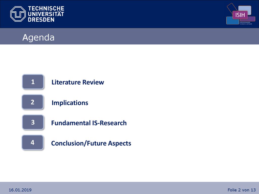 Agenda 1 Literature Review 2 Implications 3 Fundamental IS-Research 4