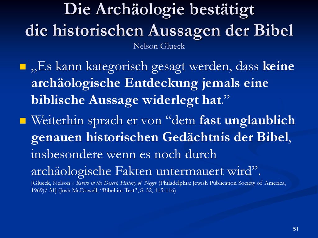 Die Archäologie bestätigt die historischen Aussagen der Bibel Nelson Glueck