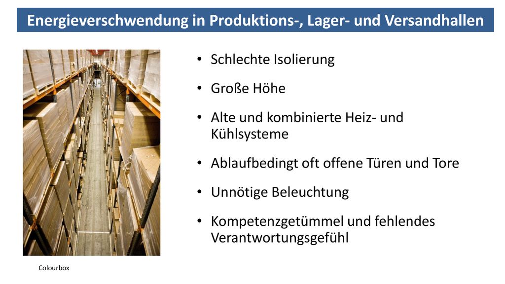 Energieverschwendung in Produktions-, Lager- und Versandhallen