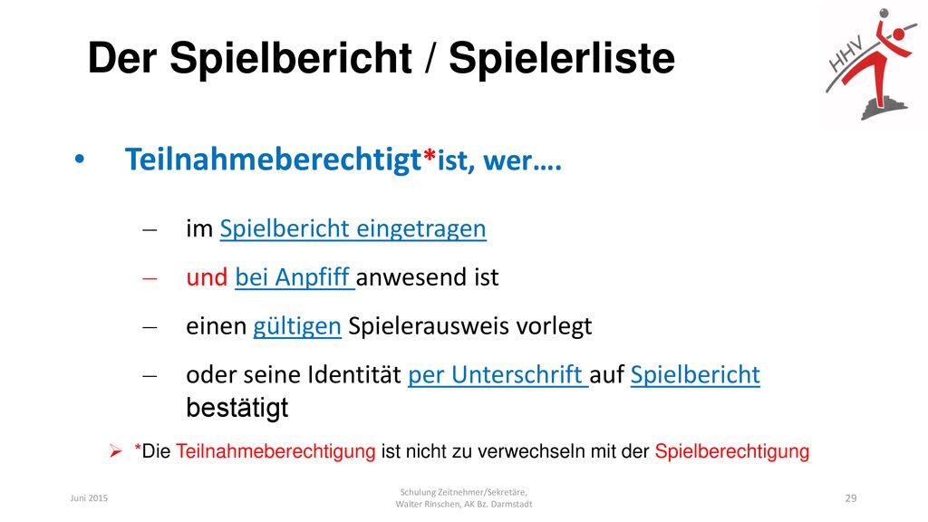 Der Spielbericht / Spielerliste