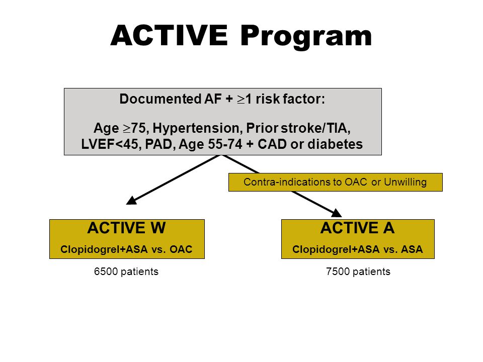 ACTIVE Program ACTIVE W ACTIVE A Documented AF + 1 risk factor: