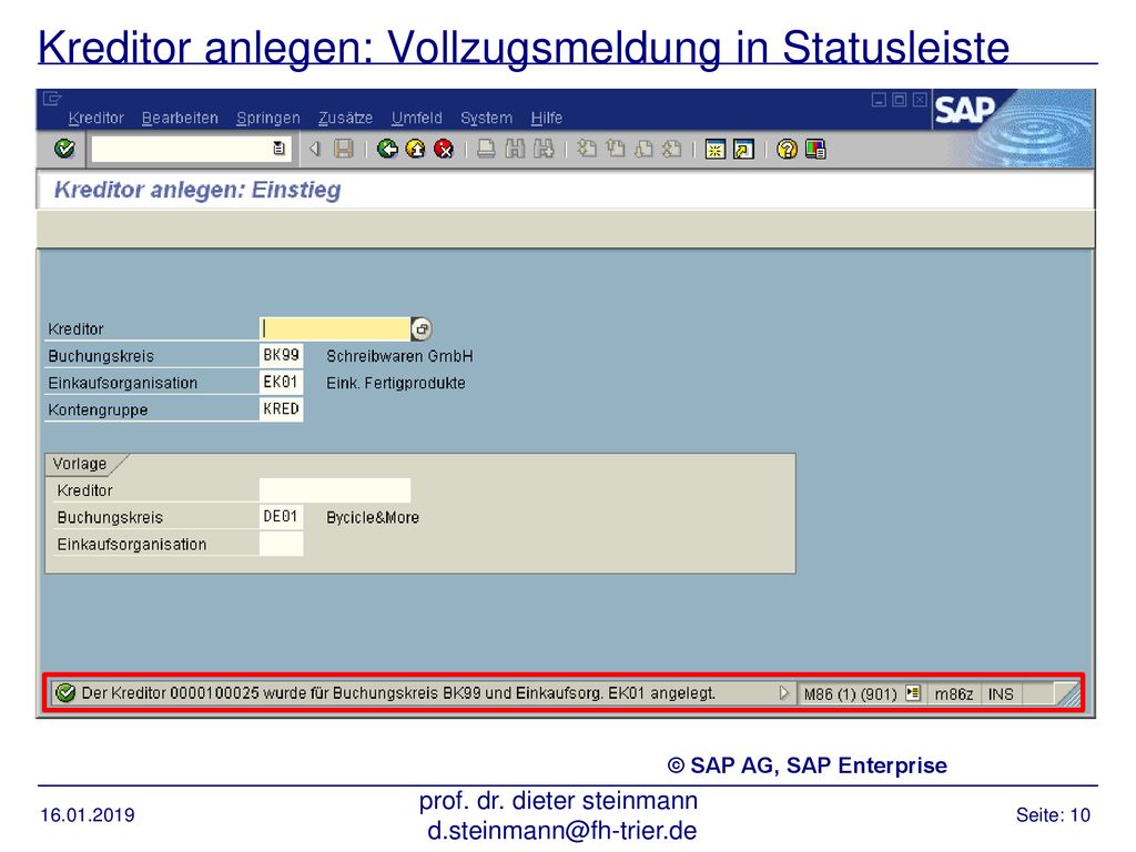 SAP Seminar 2007 Kreditorenstammsätze anlegen - ppt herunterladen