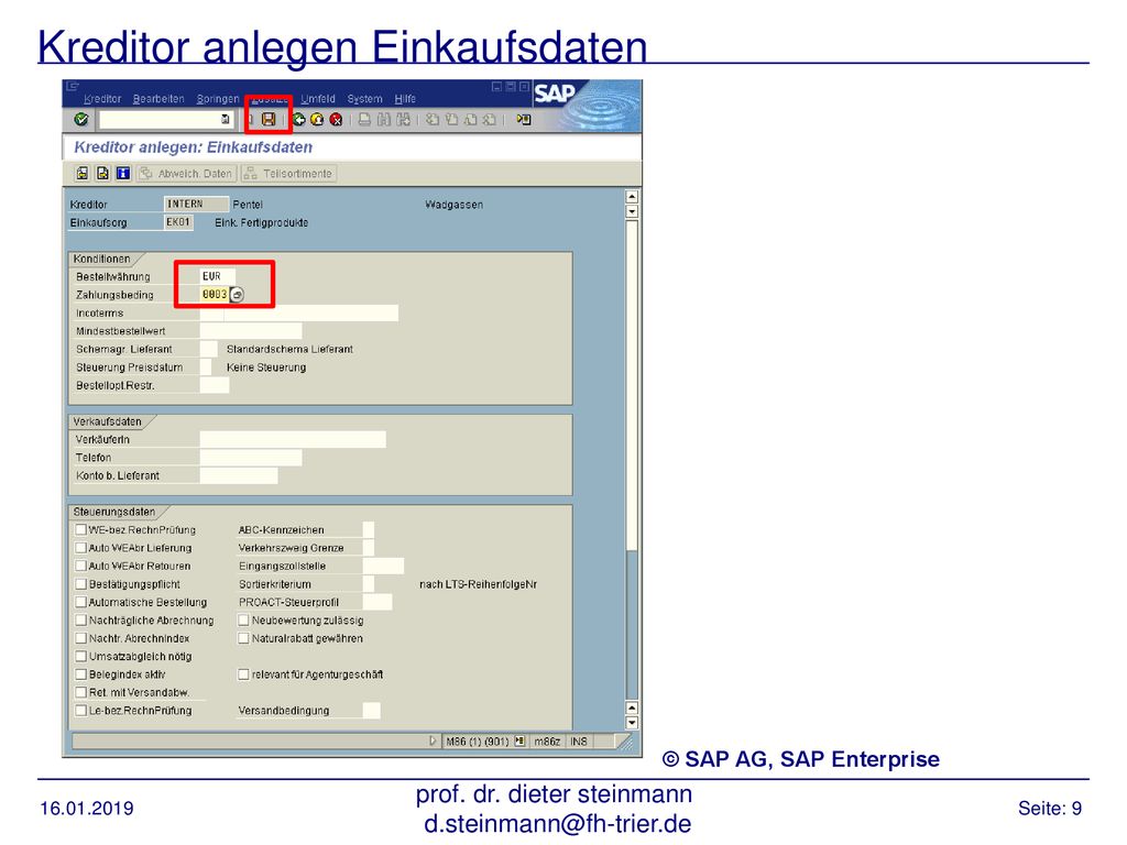 SAP Seminar 2007 Kreditorenstammsätze anlegen - ppt herunterladen