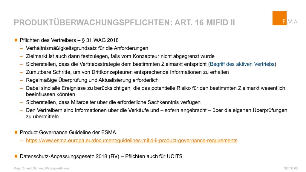 Produktüberwachungspflichten: Art. 16 MiFID II