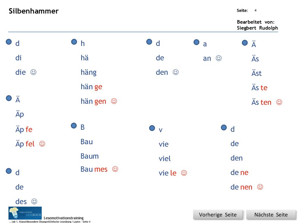 Silbenhammer d h d a Ä di hä de an J Äs die J häng den J Äst hän ge Äs