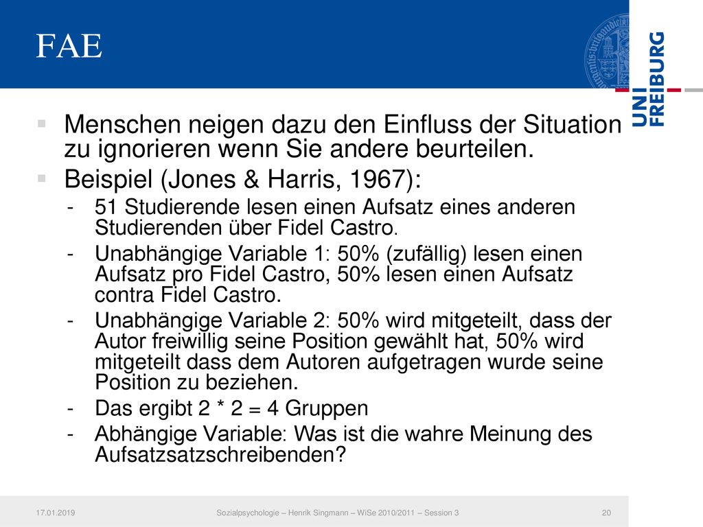 Sozialpsychologie – Henrik Singmann – WiSe 2010/2011 – Session 3