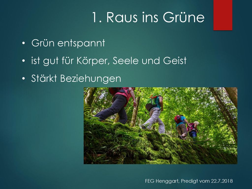 1. Raus ins Grüne Grün entspannt ist gut für Körper, Seele und Geist