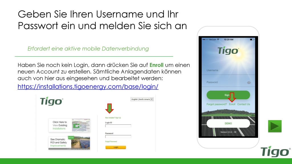 Geben Sie Ihren Username und Ihr Passwort ein und melden Sie sich an