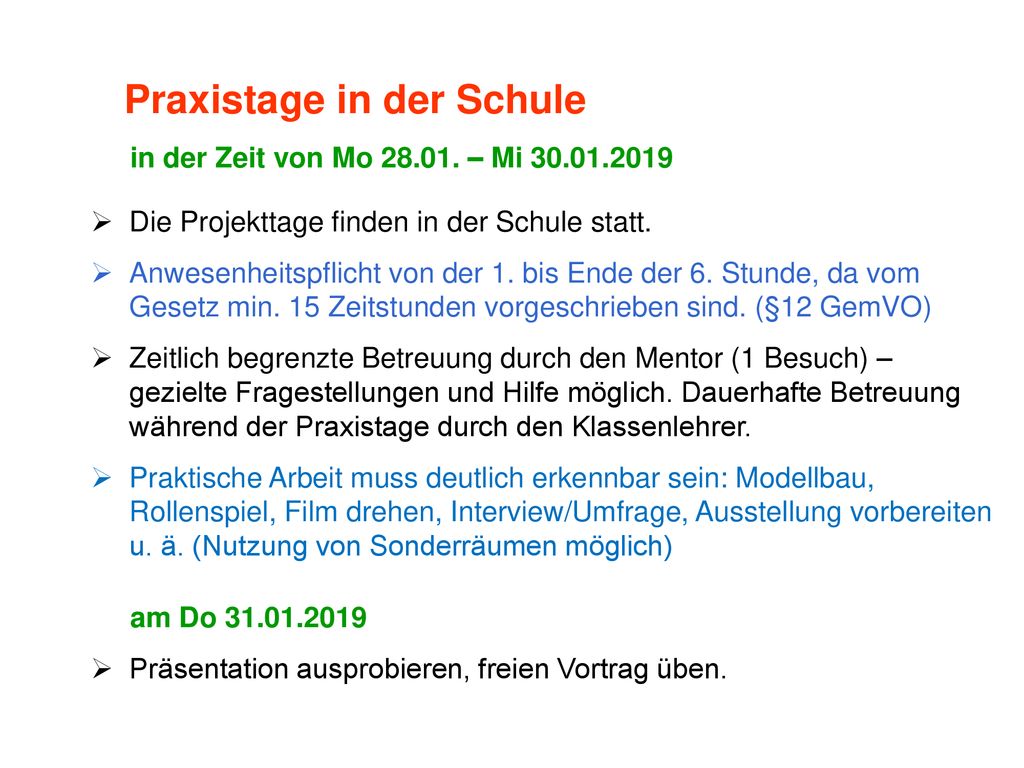 Praxistage in der Schule