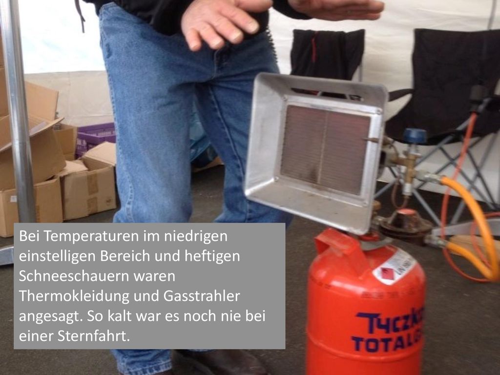 Bei Temperaturen im niedrigen einstelligen Bereich und heftigen Schneeschauern waren Thermokleidung und Gasstrahler angesagt.