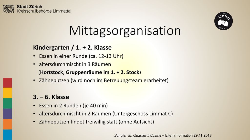 Mittagsorganisation Kindergarten / Klasse 3. – 6. Klasse