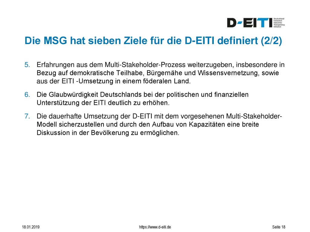 Die MSG hat sieben Ziele für die D-EITI definiert (2/2)