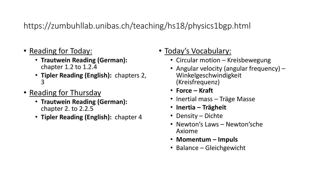 Reading for Today: Trautwein Reading (German): chapter 1.2 to