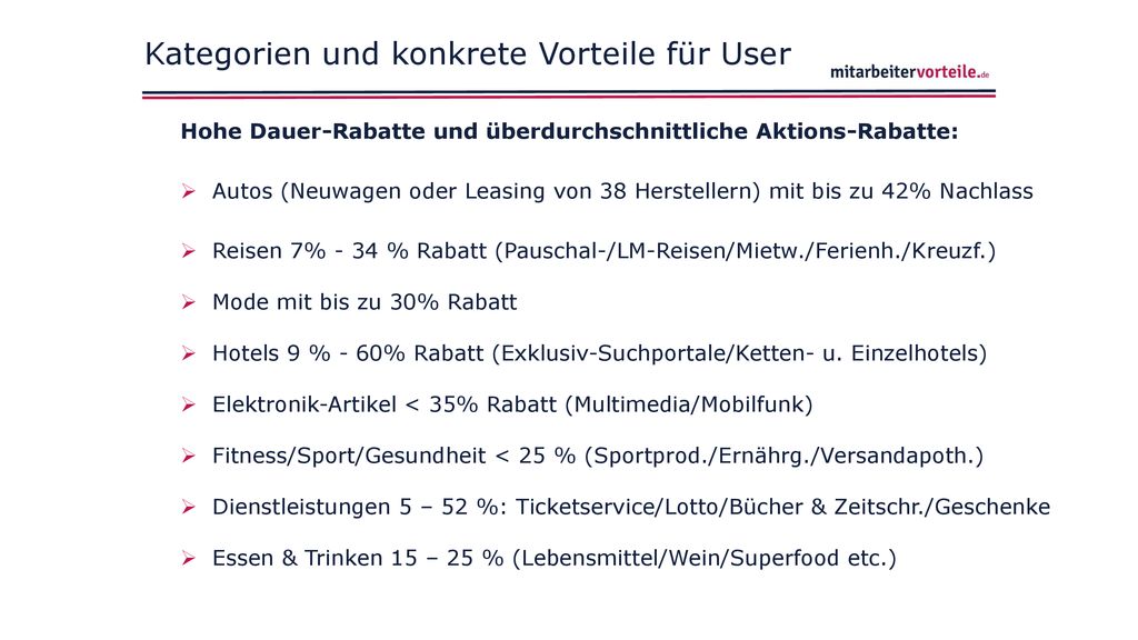 Kategorien und konkrete Vorteile für User