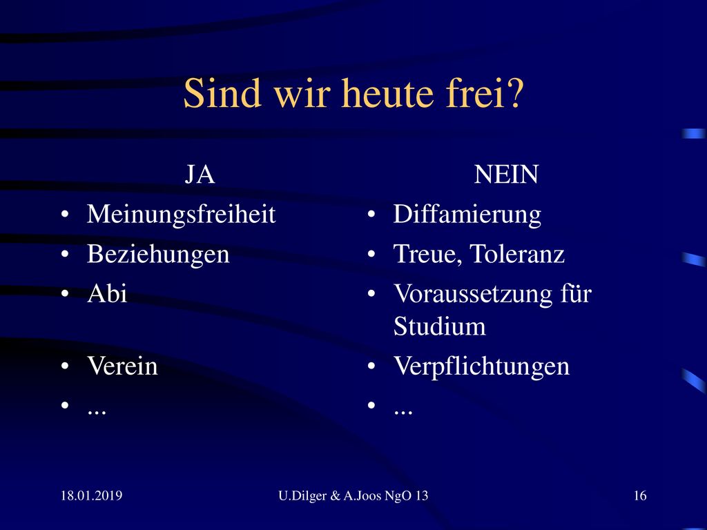 Sind wir heute frei JA Meinungsfreiheit Beziehungen Abi Verein ...