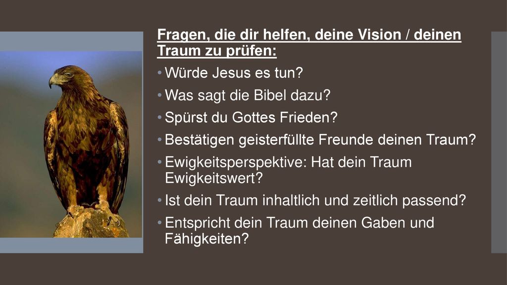 Fragen, die dir helfen, deine Vision / deinen Traum zu prüfen: