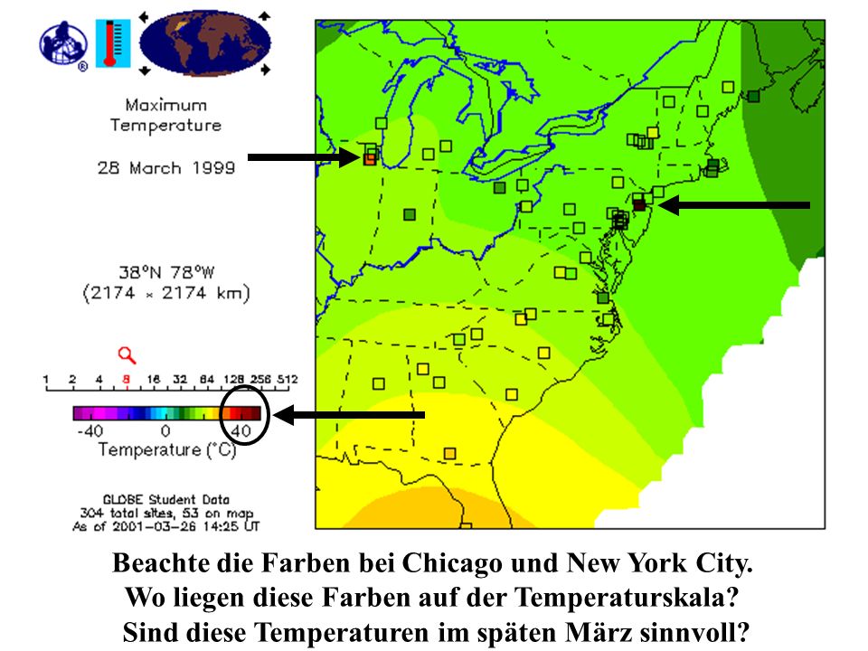 Beachte die Farben bei Chicago und New York City.