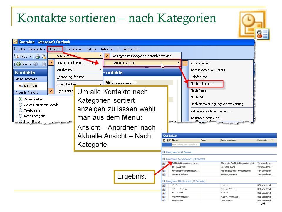 Kontakte sortieren – nach Kategorien