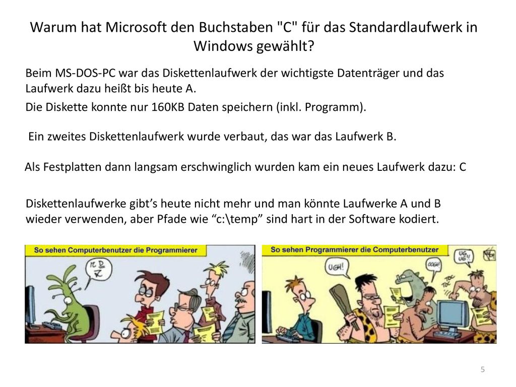 Warum hat Microsoft den Buchstaben C für das Standardlaufwerk in Windows gewählt
