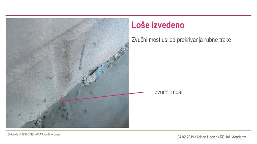 Loše izvedeno Zvučni most usljed prekrivanja rubne trake zvučni most