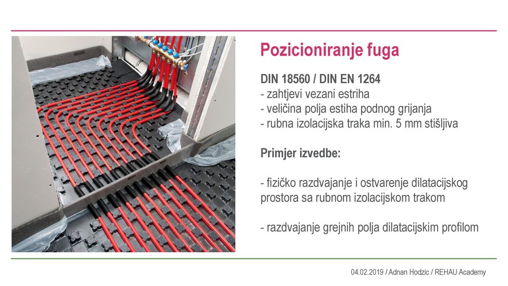 Pozicioniranje fuga DIN / DIN EN 1264 zahtjevi vezani estriha