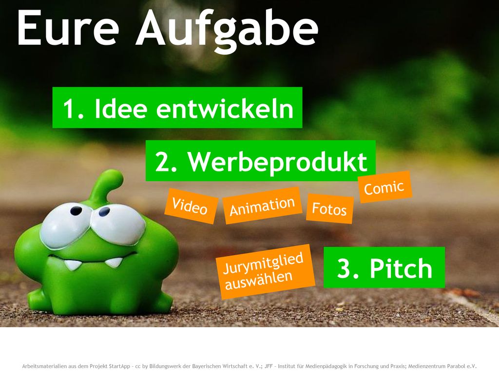 Eure Aufgabe 1. Idee entwickeln 2. Werbeprodukt 3. Pitch Comic