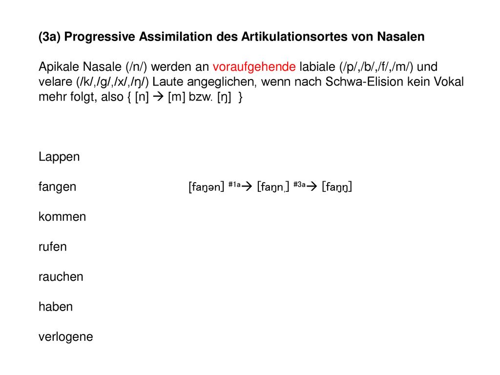 (3a) Progressive Assimilation des Artikulationsortes von Nasalen