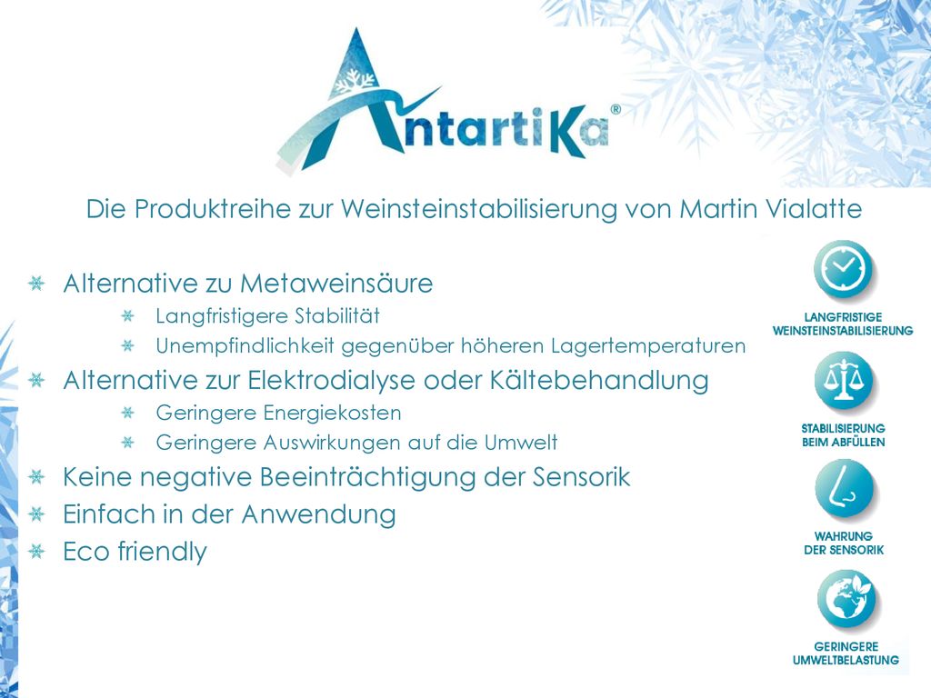 Die Produktreihe zur Weinsteinstabilisierung von Martin Vialatte