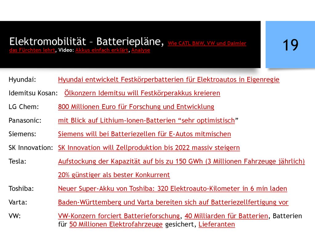 Elektromobilität – Batteriepläne, Wie CATL BMW, VW und Daimler das Fürchten lehrt, Video: Akkus einfach erklärt, Analyse