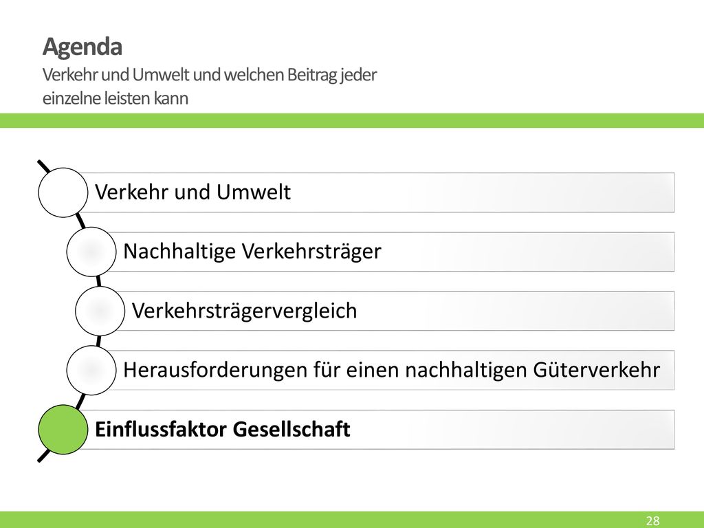 Agenda Verkehr und Umwelt und welchen Beitrag jeder einzelne leisten kann