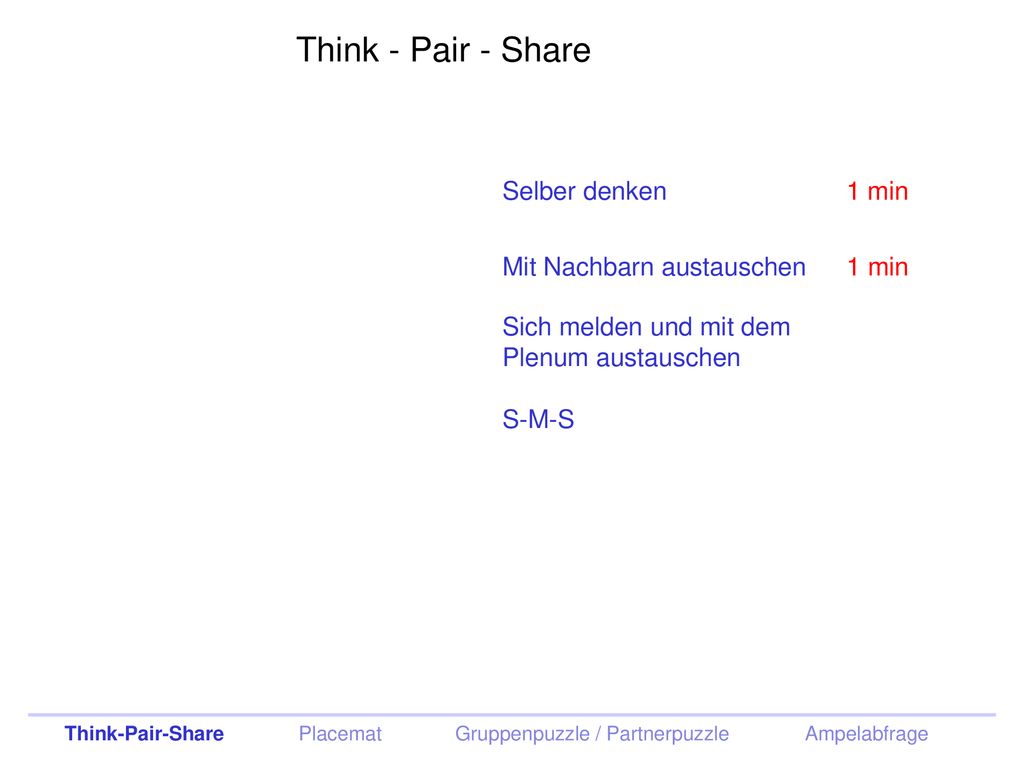 Think - Pair - Share Selber denken 1 min Mit Nachbarn austauschen