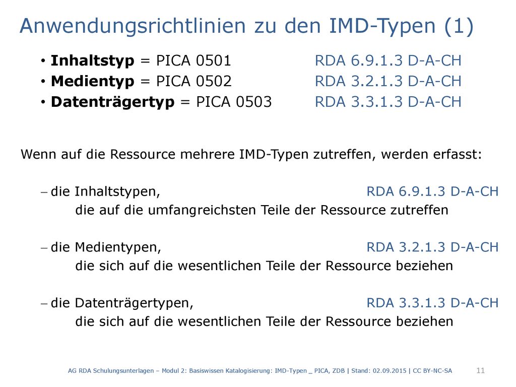 Anwendungsrichtlinien zu den IMD-Typen (1)
