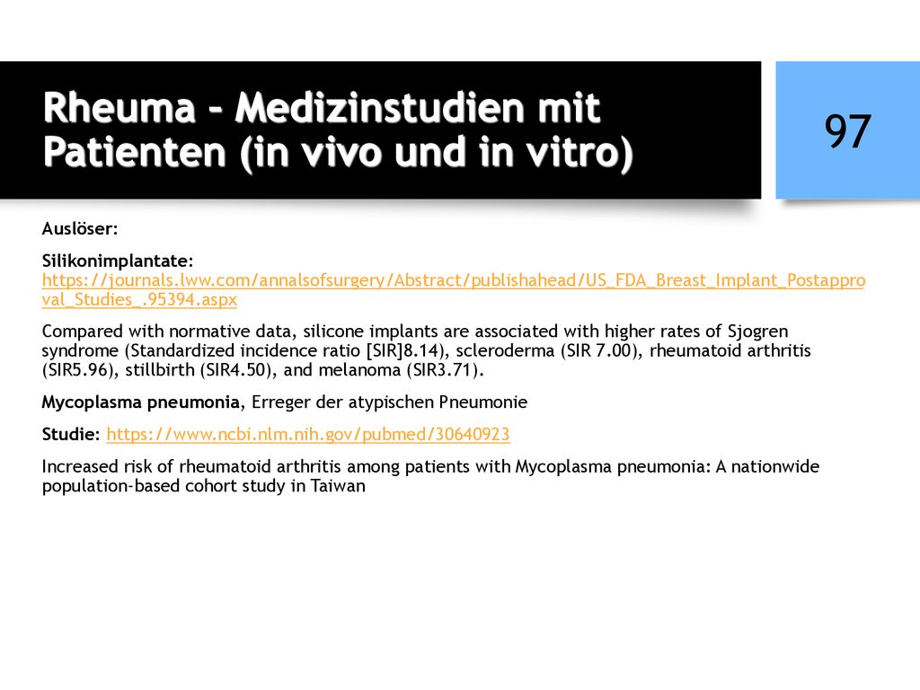 Rheuma – Medizinstudien mit Patienten (in vivo und in vitro)