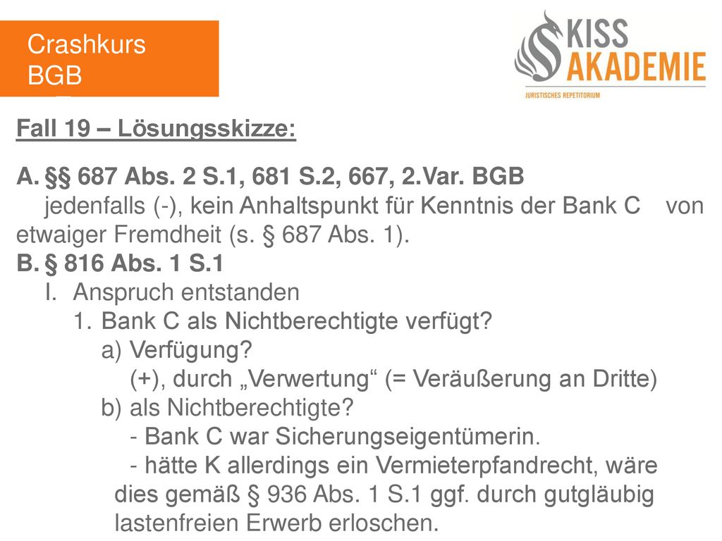 Crashkurs BGB 3. Tag Fall 19 – Lösungsskizze: