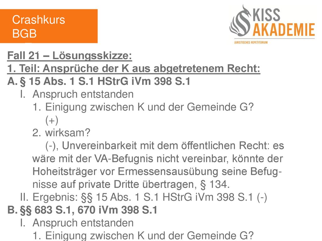 Crashkurs BGB 3. Tag Fall 21 – Lösungsskizze: