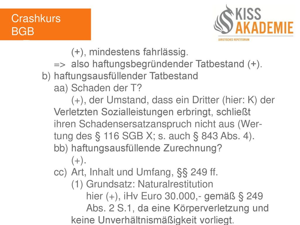 Crashkurs BGB 3. Tag (+), mindestens fahrlässig.