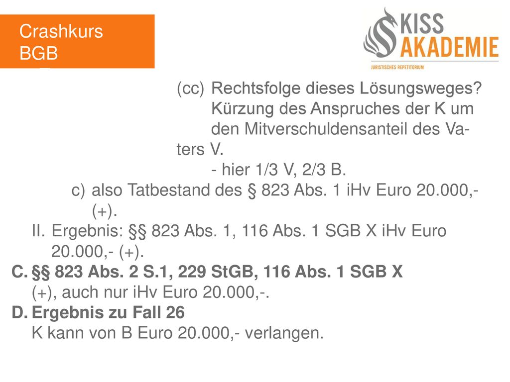 Crashkurs BGB 3. Tag (cc) Rechtsfolge dieses Lösungsweges