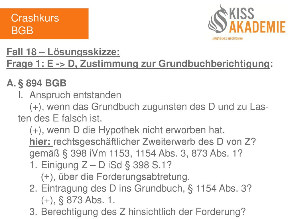 Crashkurs BGB 3. Tag Fall 18 – Lösungsskizze: