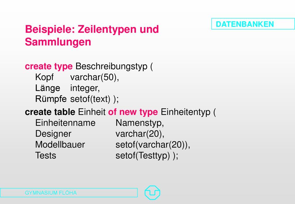 Beispiele: Zeilentypen und Sammlungen