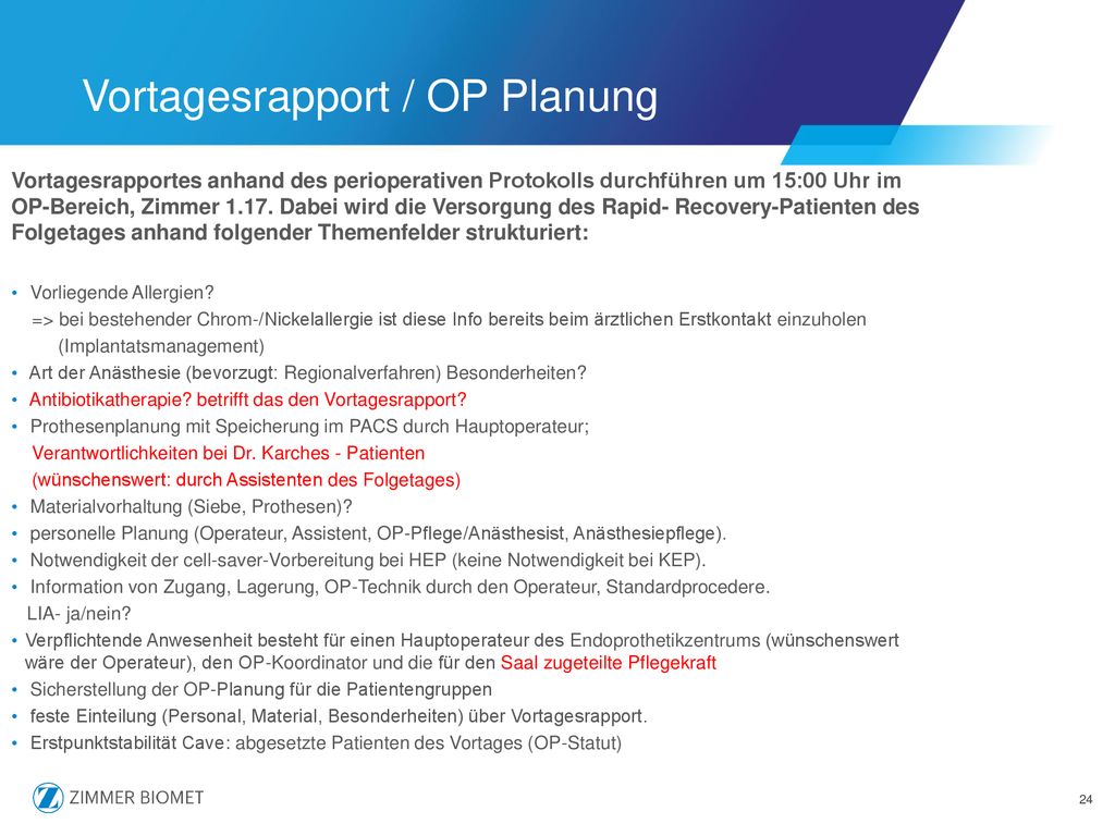 Vortagesrapport / OP Planung