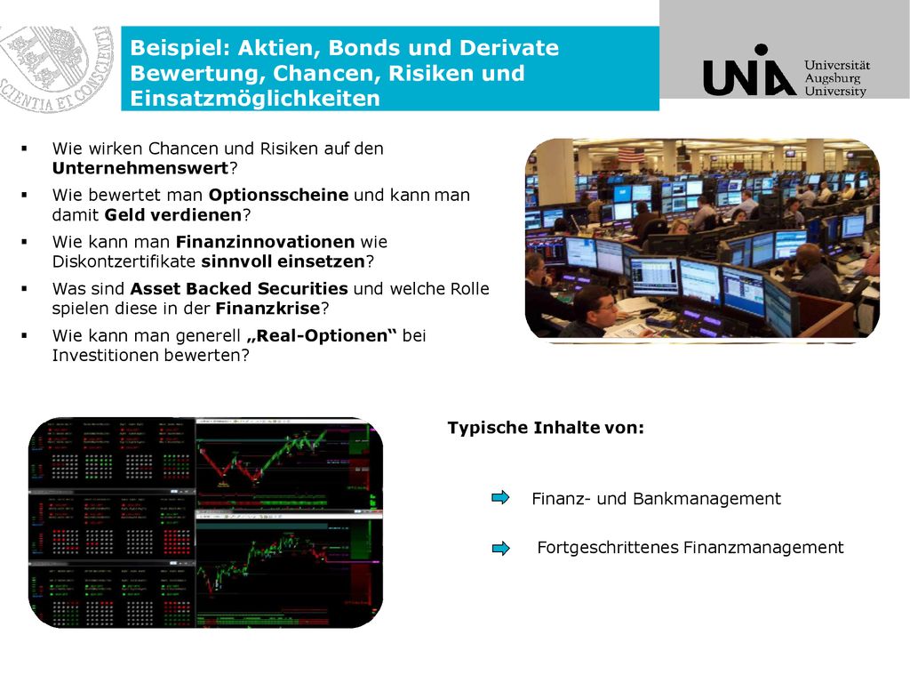 Beispiel: Aktien, Bonds und Derivate Bewertung, Chancen, Risiken und Einsatzmöglichkeiten