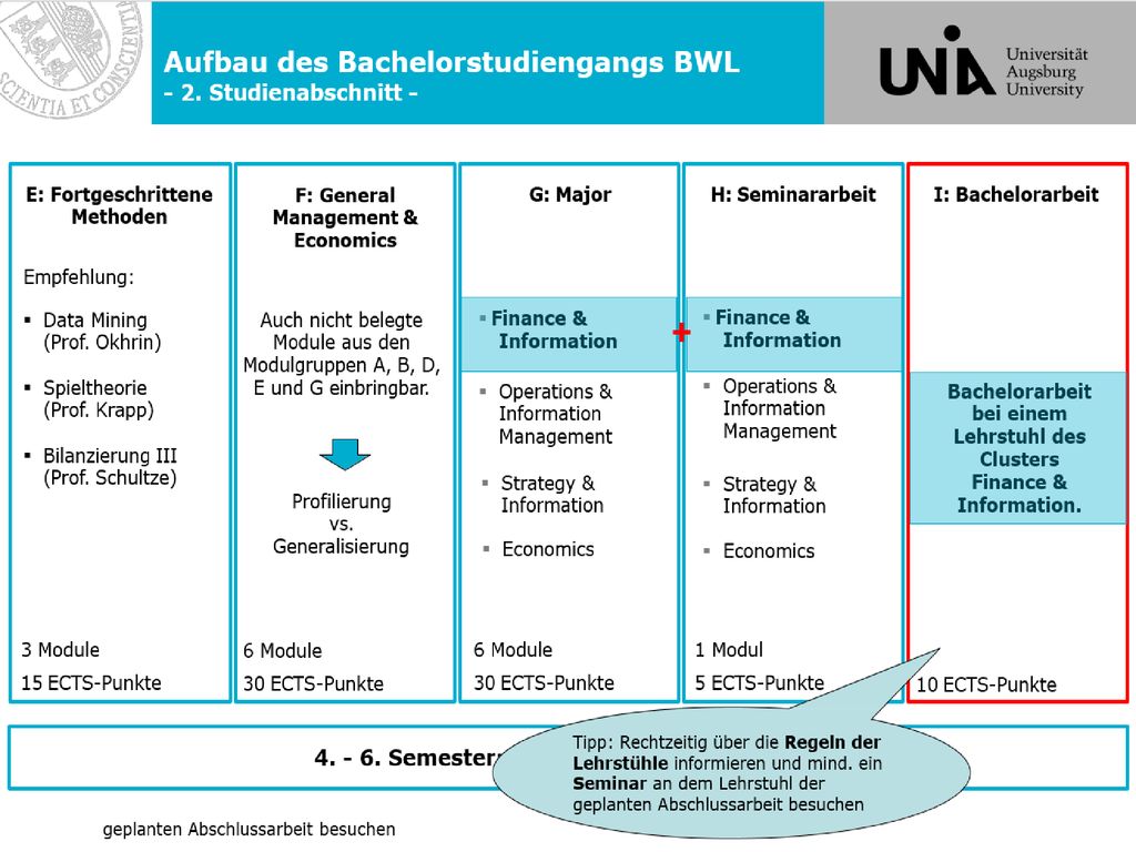 + Aufbau des Bachelorstudiengangs BWL - 2. Studienabschnitt -