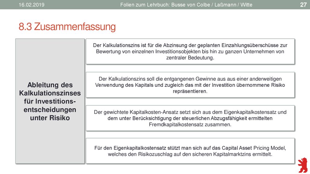 Folien zum Lehrbuch: Busse von Colbe / Laßmann / Witte. 8.3 Zusammenfassung.
