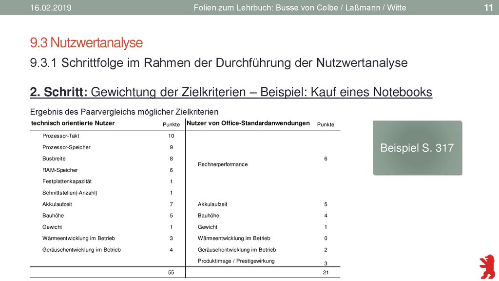 Folien zum Lehrbuch: Busse von Colbe / Laßmann / Witte. 9.3 Nutzwertanalyse.