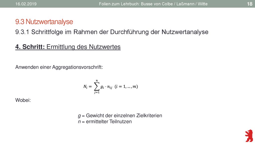 Folien zum Lehrbuch: Busse von Colbe / Laßmann / Witte. 9.3 Nutzwertanalyse.